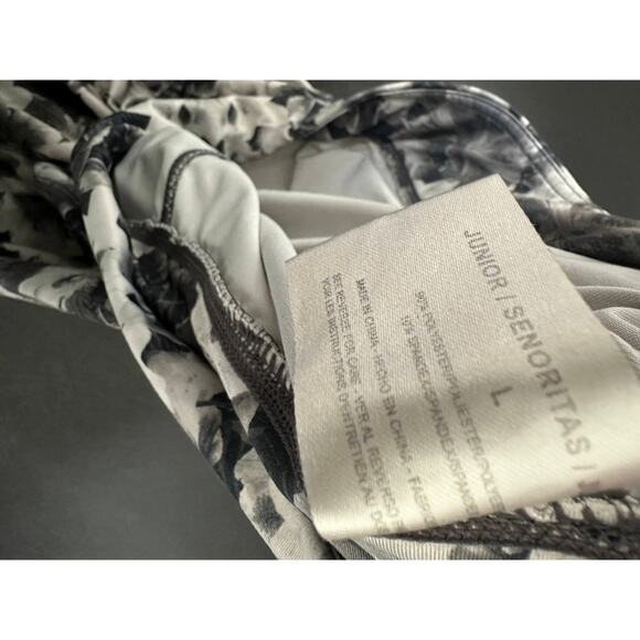 Energie Leggings Women LARGE Black White Floral Print Justine Pull On Cropped - Picture 8 of 11